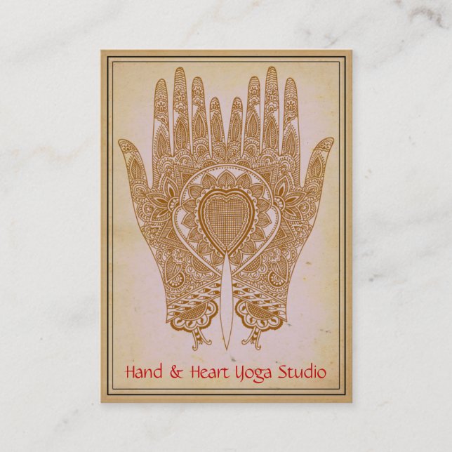 Brown Henna Händer Yoga Studio Affärskort Visitkort (Framsida)