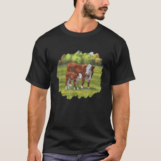 Brown Hereford Cow Cute Calf Boskap T Shirt (Framsida)
