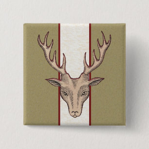 Brown Hjort Head Black Etched Ansikte på Rand Knapp