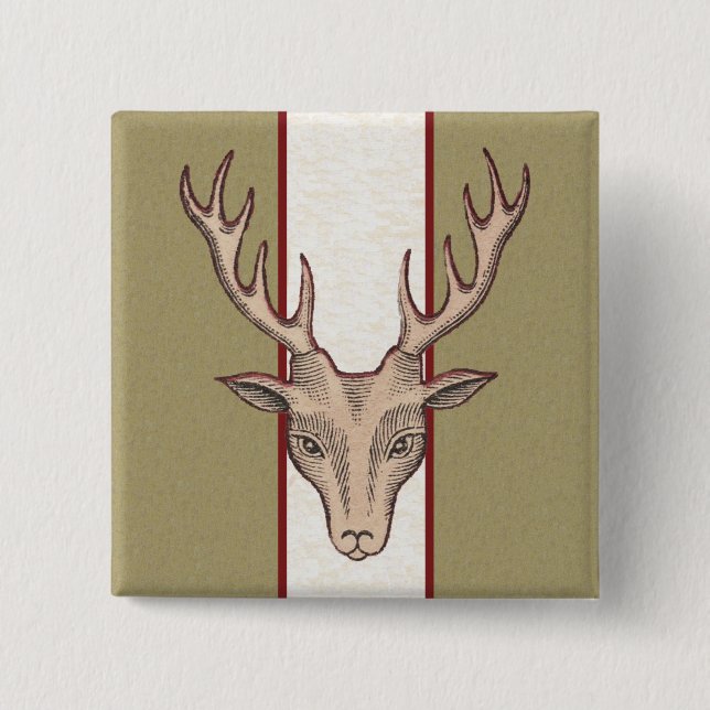 Brown Hjort Head Black Etched Ansikte på Rand Knapp (Framsida)