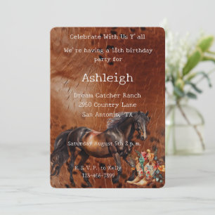 Brown Horse Blommigt Cowgirl Boots Birthday Inbjudningar