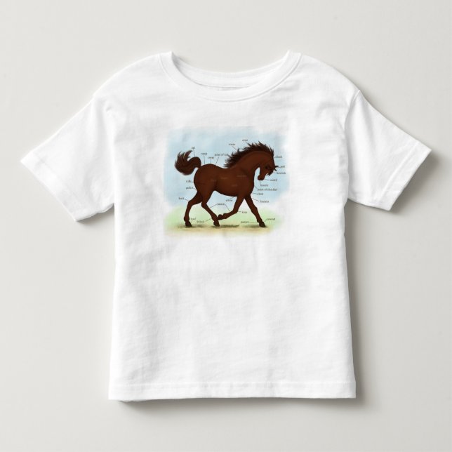 Brown Horse Educational Equine Anatomy Chart T Shirt (Framsida)