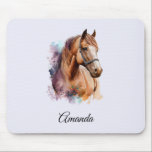 Brown Horse Head Portrait in Watercolor Musmatta<br><div class="desc">Mousepad with an image of a brown horse head wearing a leather halter. Beautiful majestic animal.</div>