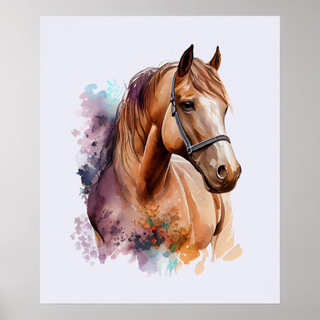 Brown Horse Head Portrait in Watercolor Poster (Framsidan)