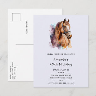 Brown Horse head Porträtt i Watercolor Birthday Inbjudan Vykort
