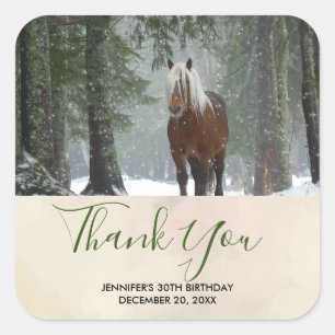Brown Horse i Winter Forest Tack Fyrkantigt Klistermärke