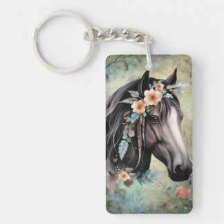  Brown horse in flowers.