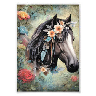  Brown horse in flowers. Fototryck