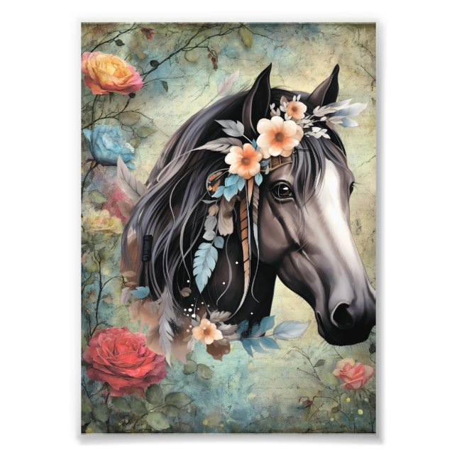  Brown horse in flowers. Fototryck (Framsidan)