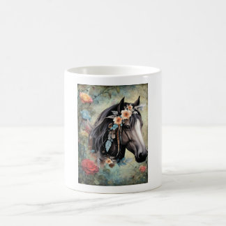  Brown horse in flowers. Kaffemugg