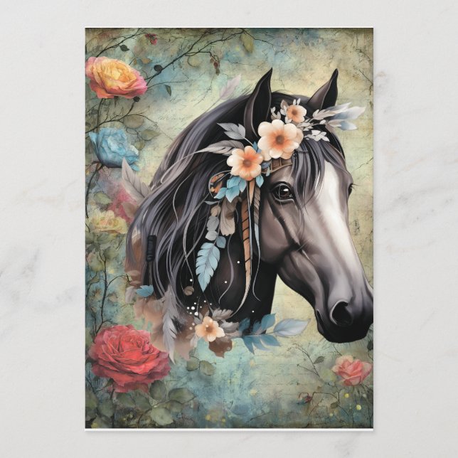  Brown horse in flowers. Meny (Framsida)