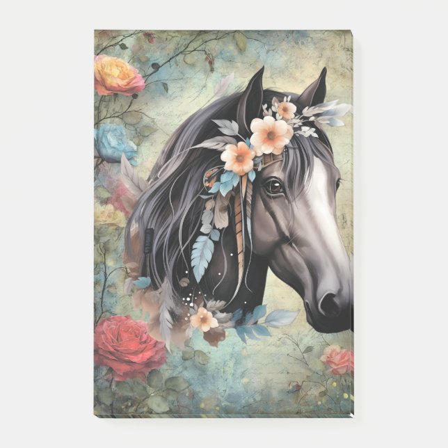  Brown horse in flowers. Post-it Block (Framsida)