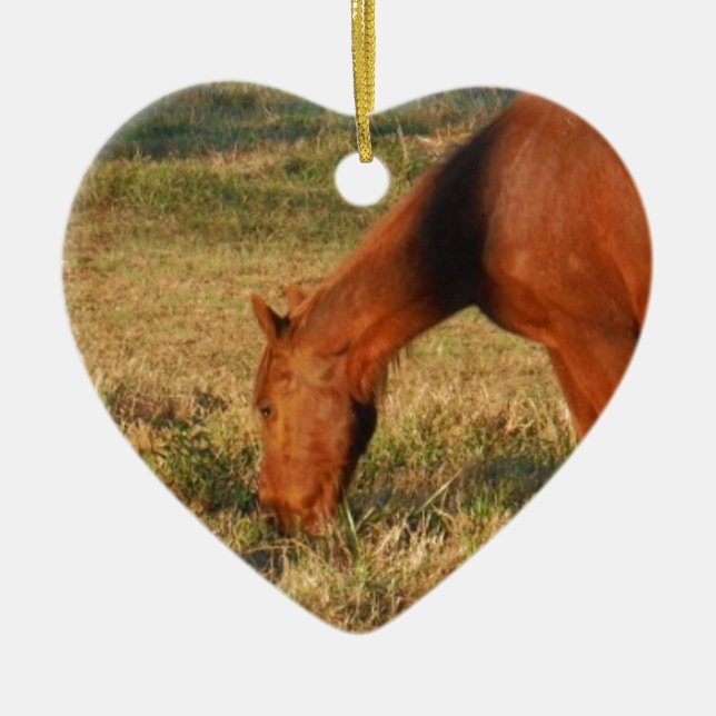 Brown Horse med Gräs Träd Julgransprydnad Keramik (Framsidan)