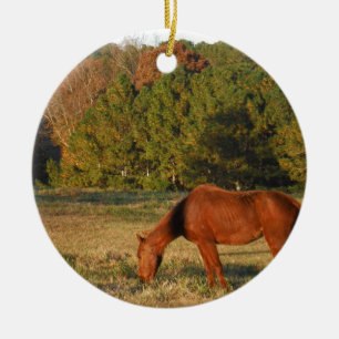 Brown Horse med Gräs Träd Julgransprydnad Keramik