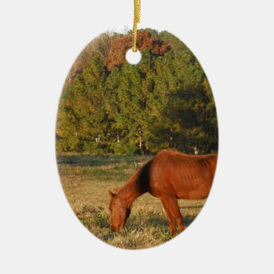 Brown Horse med Gräs Träd Julgransprydnad Keramik