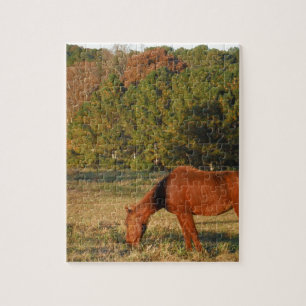 Brown Horse med Gräs Träd Pussel
