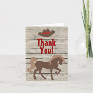 Brown Horse och Cowboy Hat på Barn Wood Western Tack Kort