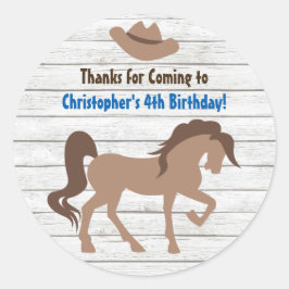 Brown Horse och Cowboy Hat Western Birthday Runt Klistermärke