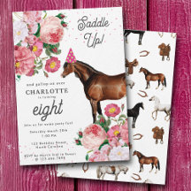 Brown Horse Pink Floral Girl Cowgirl Birthday