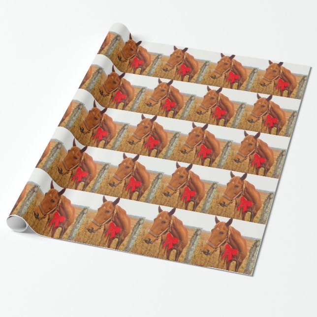 Brown horse Red Bow Presentpapper (Utrullad)
