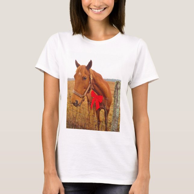 Brown Horse Red Bow T-shirt (Framsida)