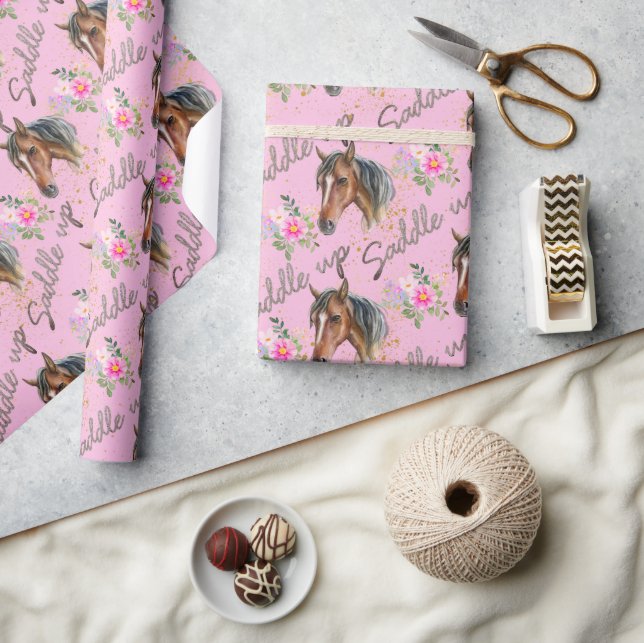 Brown Horse Rosa Birthday Girl Cowgirl Presentpapper (Hantverk)