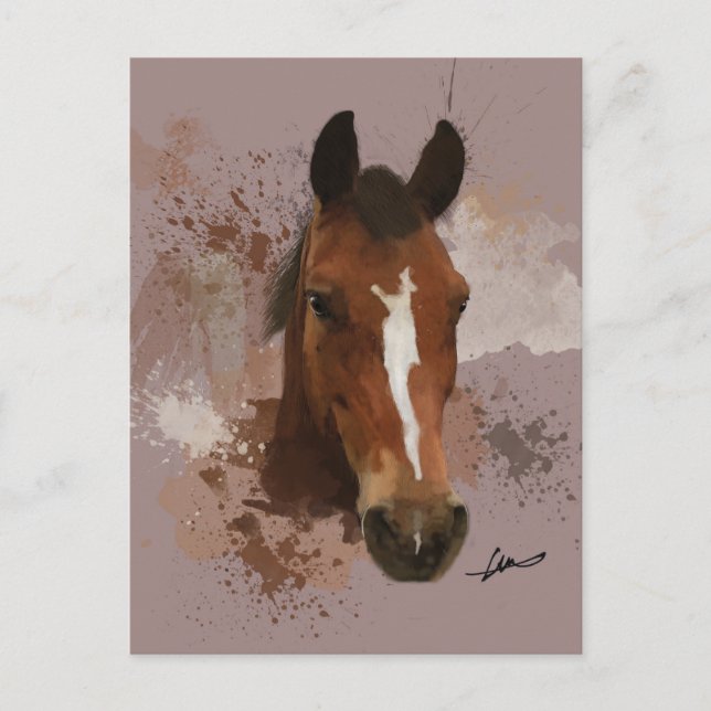 Brown Horse Watercolor Vykort (Framsida)