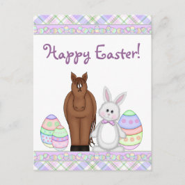 Brown Horse, White Bunny och Eggs Glad påsk Helg Vykort