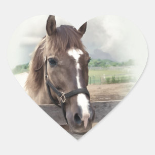 Brown Horse with Bridle Hjärtformat Klistermärke