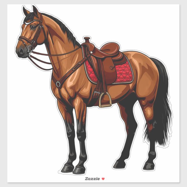 Brown Horse With Saddle Klistermärken (Ark)