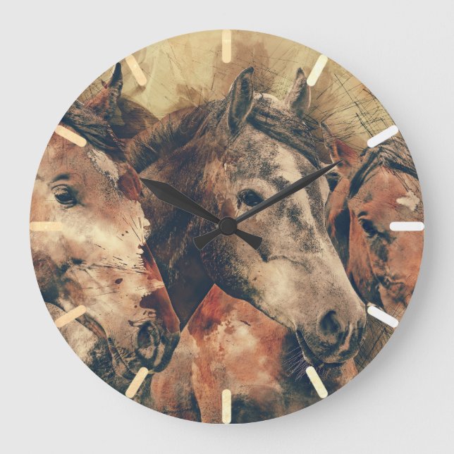 Brown Horses Stor Klocka (Framsida)