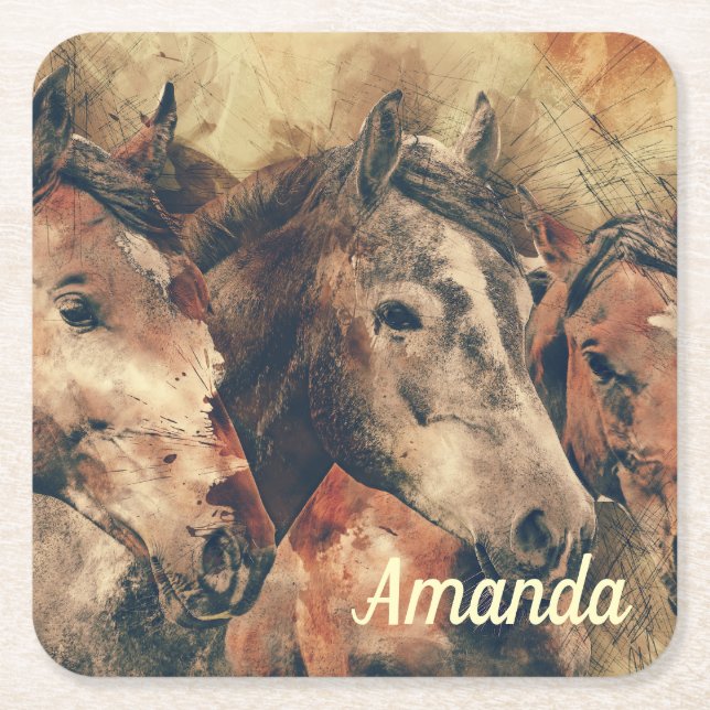Brown Horses Underlägg Papper Kvadrat (Framsidan)
