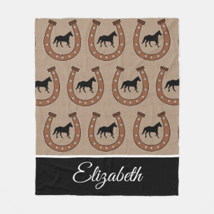 Brown Horseshoe och Black Horse Fleece Blanket