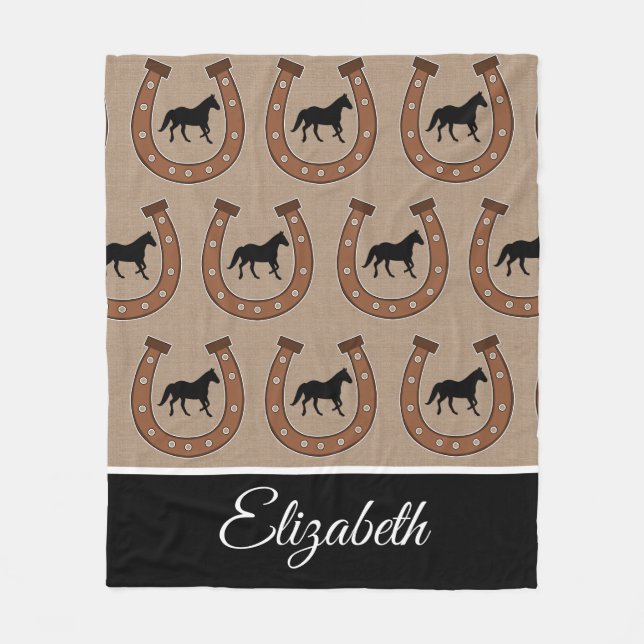 Brown Horseshoe och Black Horse Fleece Blanket (Framsidan)