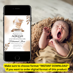 Brown Höst löv Barnvagn Pojke Aqiqah Invit Inbjudningar