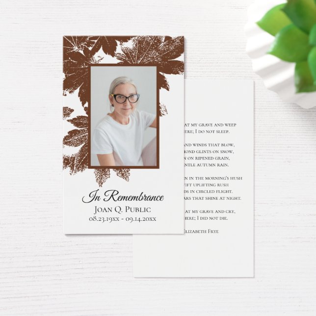 Brown Höst löv Funeral Memorial Prayer Visitkort (Skivbord)