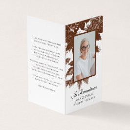 Brown Höst löv Funeral Service Memorial Prayer Visitkort