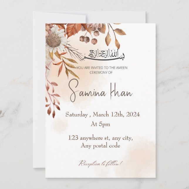 Brown Höst löv med Ameen inbjudan (Framsida)