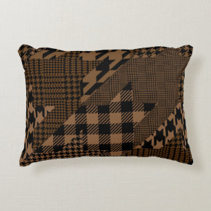 Brown Houndstooth Play Mönster Patchwork Collage Prydnadskudde