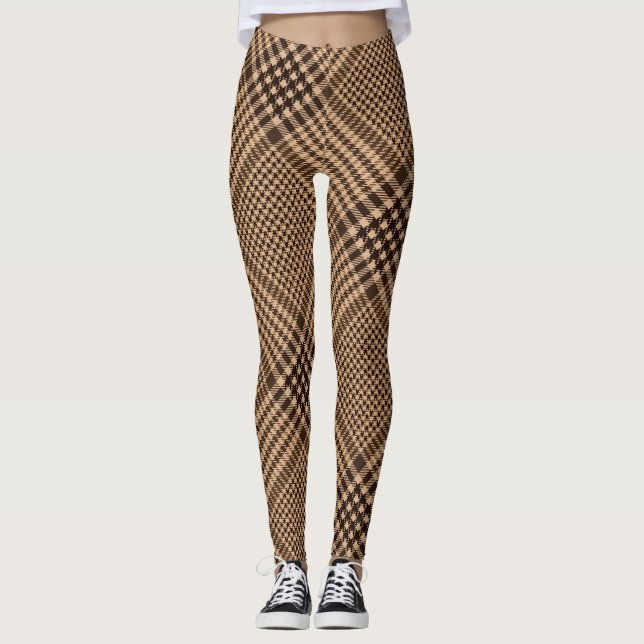 Brown Houndstooth Scottish Check Play Mönster Leggings (Framsida)