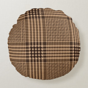 Brown Houndstooth Scottish Check Play Mönster Rund Kudde