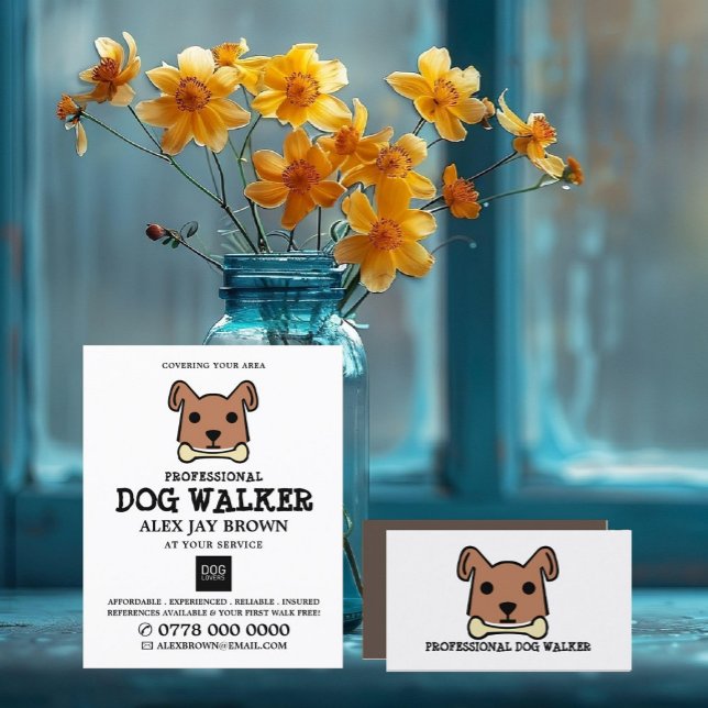Brown Hund med Bone, Dog Walker Advertising Reklamblad (Skapare uppladdad)