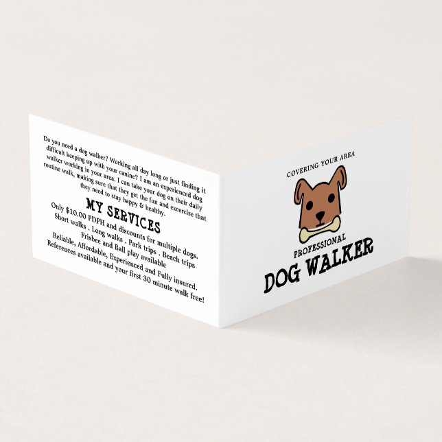 Brown Hund med Bone, Dog Walker Detailed Visitkort (Utsida)