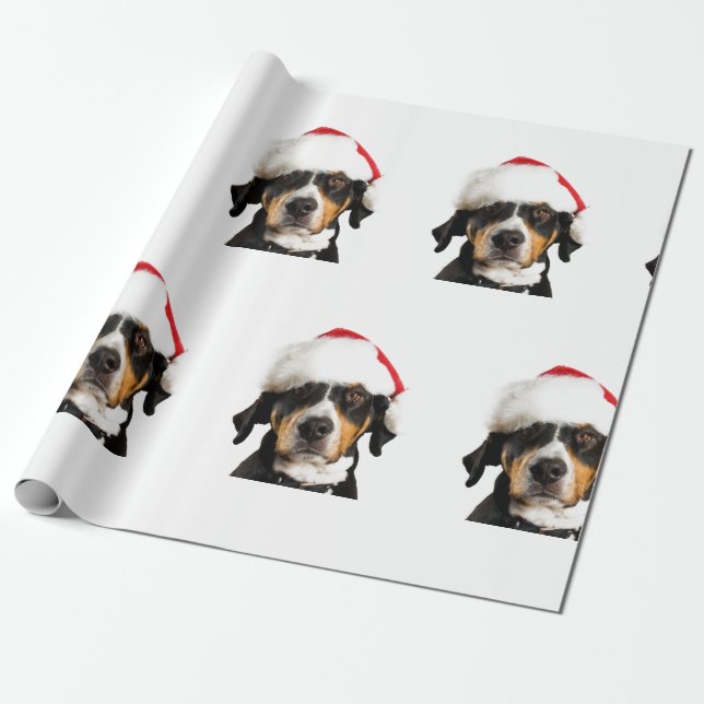 BROWN HUND MED Santa HAT CHRISTMAS GIFT WRAP Presentpapper (Utrullad)