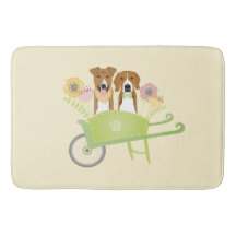 Brown Hundar i Wheelbarrow Vår blommor