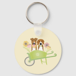 Brown Hundar i Wheelbarrow Vår blommor Nyckelring