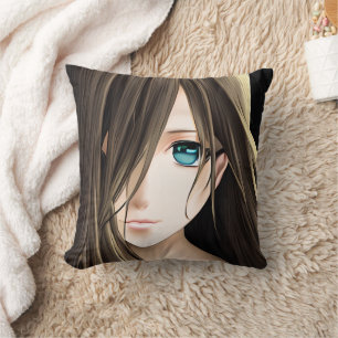 Brown Hved Blue Eyed Anime Girl Kudde