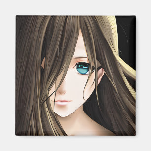 Brown Hved Blue Eyed Anime Girl Magnet