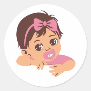 Brown Hved Flicka Sticker med Nappar Runt Klistermärke