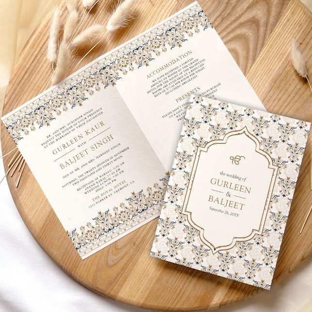 Brown Ikat All i One Anand Karaj Sikh Bröllop Inbjudan (Skapare uppladdad)